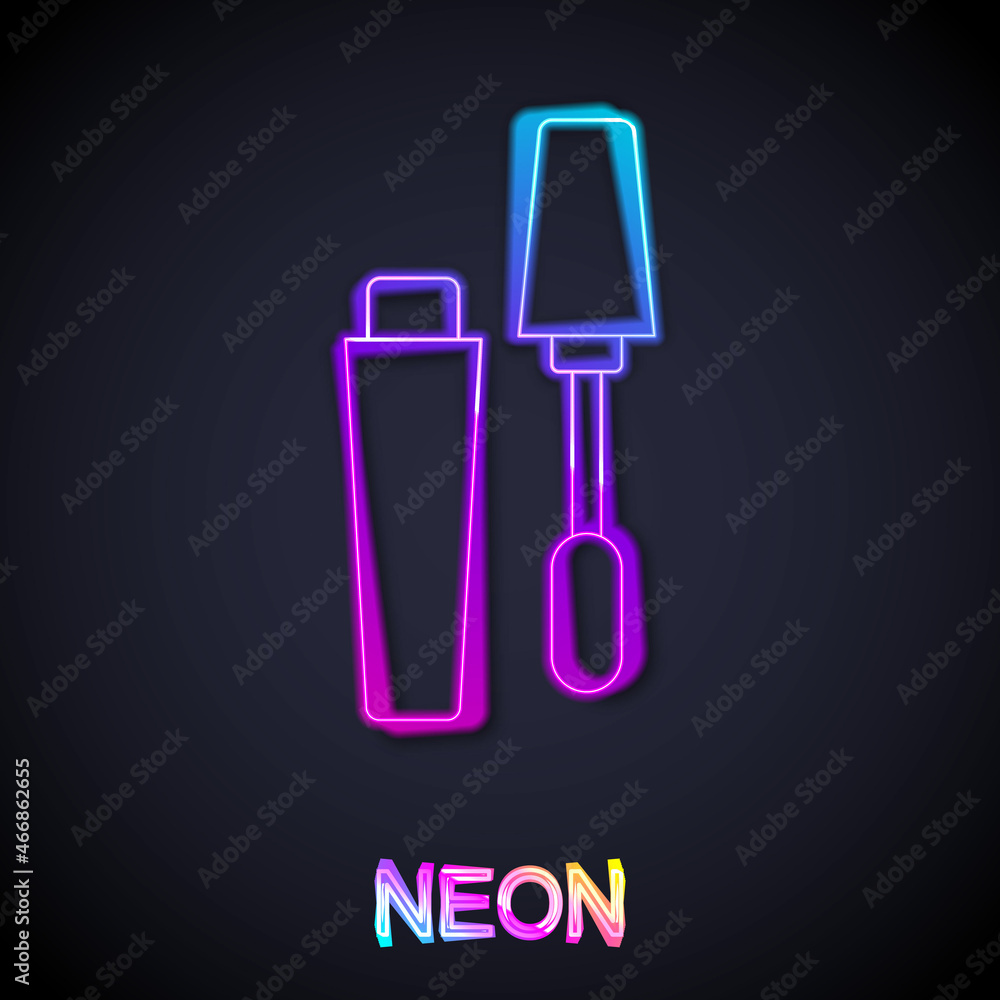 Glowing neon line Mascara brush icon isolated on black background. Vector Glowing neon line Mascara brush icon isolated on black background. Vector