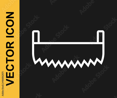 White line Two-handed saw icon isolated on black background. Vector