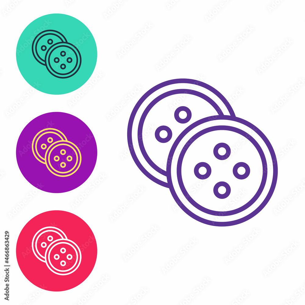 Set line Sewing button for clothes icon isolated on white background. Clothing button. Set icons colorful. Vector Set line Sewing button for clothes icon isolated on white background. Clothing button. Set icons colorful. Vector