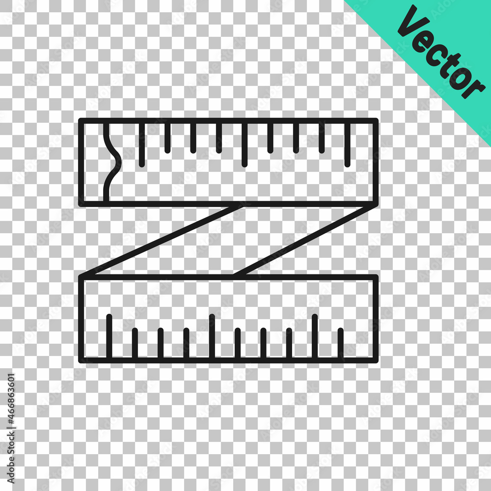 Fototapeta premium Black line Tape measure icon isolated on transparent background. Measuring tape. Vector