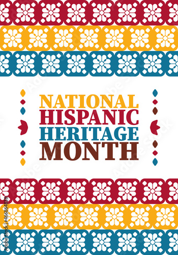 National Hispanic Heritage Month in United States. Celebrate annual in September and October. Latin American and Hispanic ethnicity culture. National fabric vector textures. Traditional festival