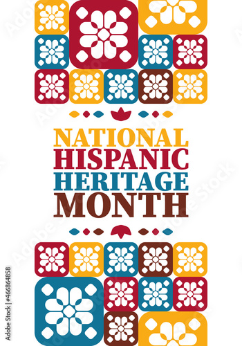 National Hispanic Heritage Month in United States. Celebrate annual in September and October. Latin American and Hispanic ethnicity culture. National fabric vector textures. Traditional festival