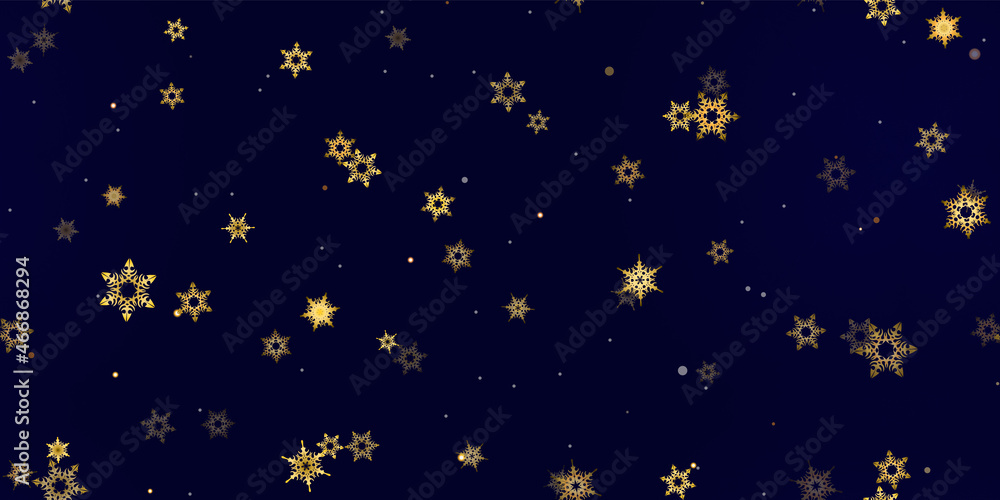 Gold Falling Snowflakes seamless pattern.