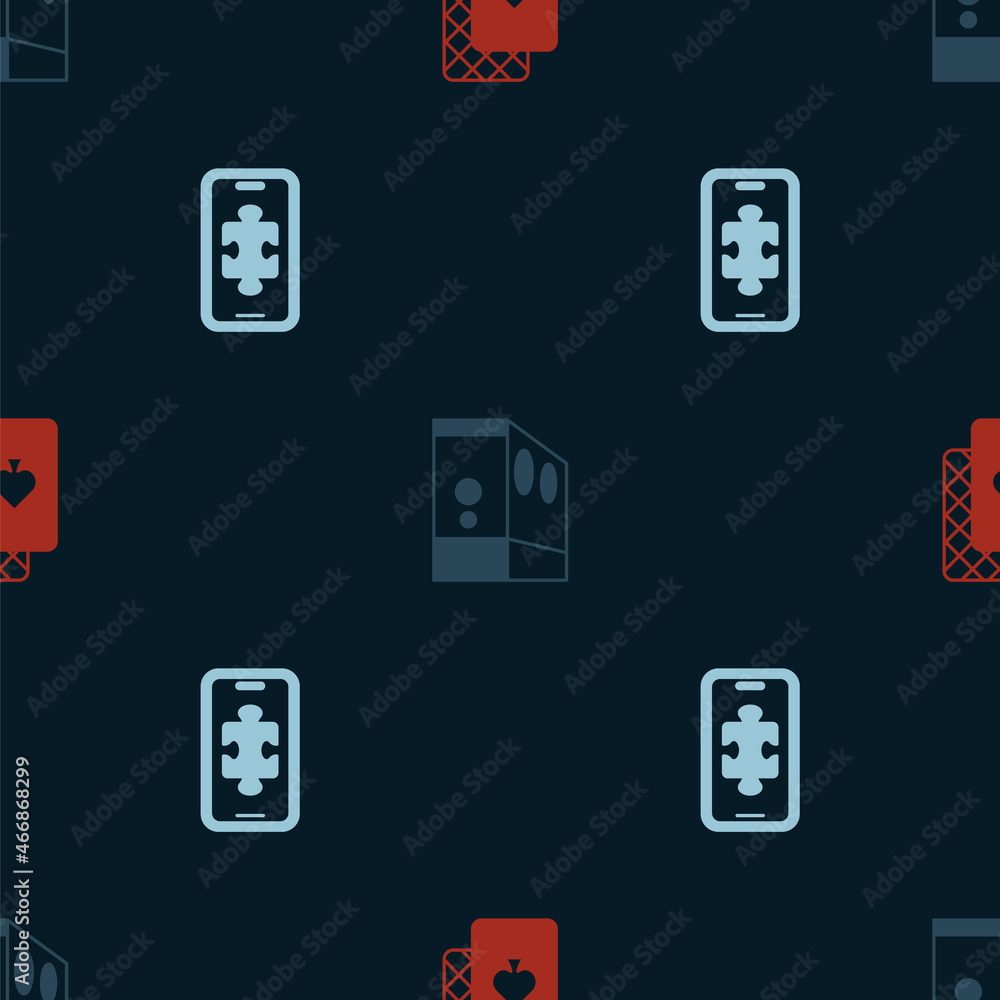 Set Playing cards, Case of computer and Mobile gaming on seamless pattern. Vector Set Playing cards, Case of computer and Mobile gaming on seamless pattern. Vector