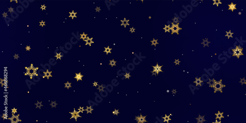 Gold Falling Snowflakes seamless pattern.