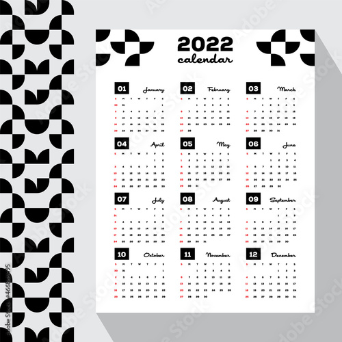 Minimal and Simple Black White Pattern 2022 Wall Calendar and Organizer