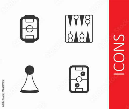 Set Air hockey table, Table football, Chip for board game and Backgammon icon. Vector