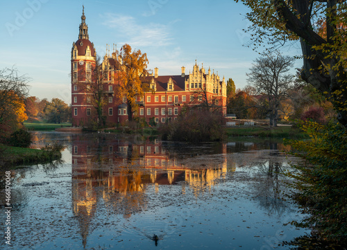 Bad Muskau Castle with a mirror reflection in the lake