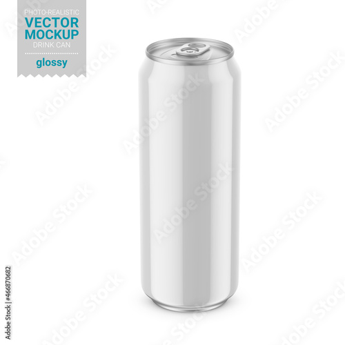 White glossy drink can mockup. Vector illustration.