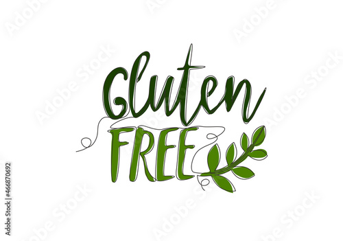 One continuous line drawing of eco natural organic food typography quote - Gluten Free. Calligraphic design for print, card, label, banner, poster. Single line draw design graphic vector illustration