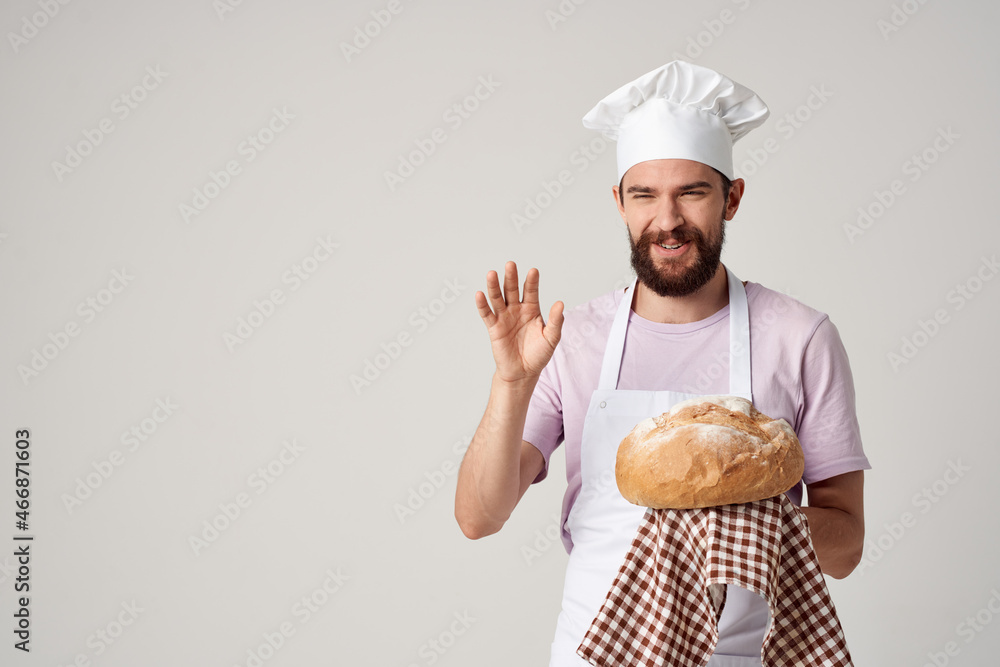 emotional bearded man baker bread in the hands of service emotional bearded man baker bread in the hands of service