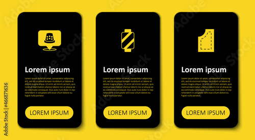 Set Sewing pattern, thread on spool and Thimble for sewing. Business infographic template. Vector