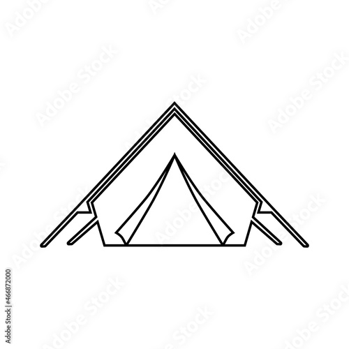 The tent icon. Temporary housing made of fabric designed to protect against adverse weather conditions and temporary accommodation. Vector illustration isolated on a white background for design.