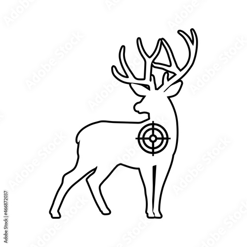 Hunting season icon. The outline of a horned deer with a sight on the chest. Vector illustration isolated on a white background for design and web.
