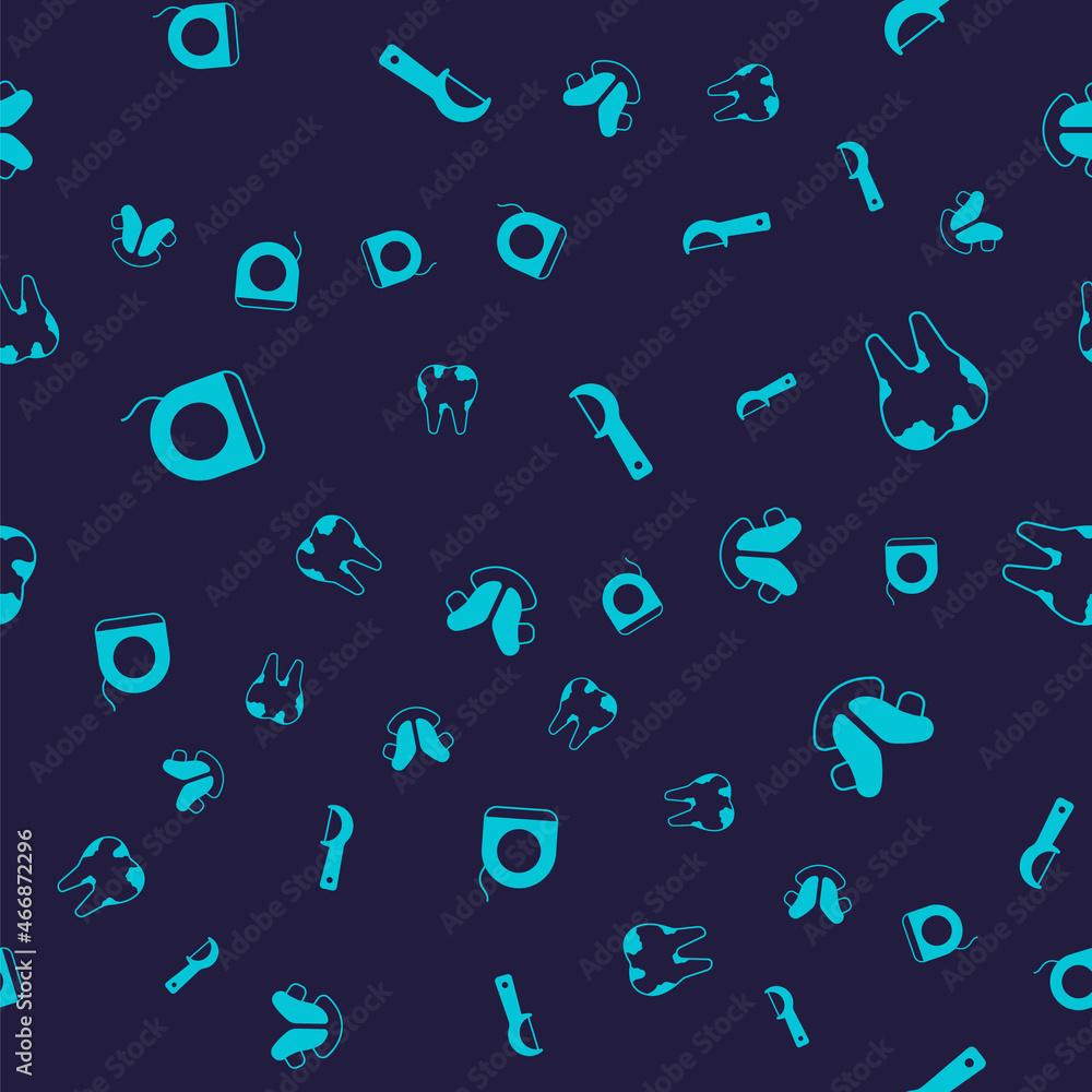 Set Dental floss, Broken tooth, and plate on seamless pattern. Vector Set Dental floss, Broken tooth, and plate on seamless pattern. Vector