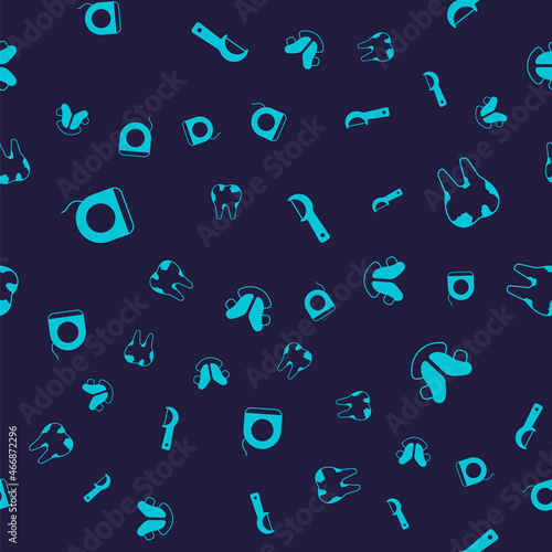 Set Dental floss, Broken tooth, and plate on seamless pattern. Vector