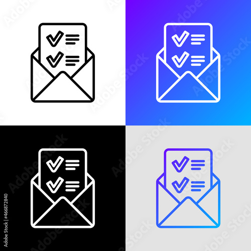 Open envelope with letter containing check mark. Confirmation of registration. Thin line icon. Modern vector illustration.