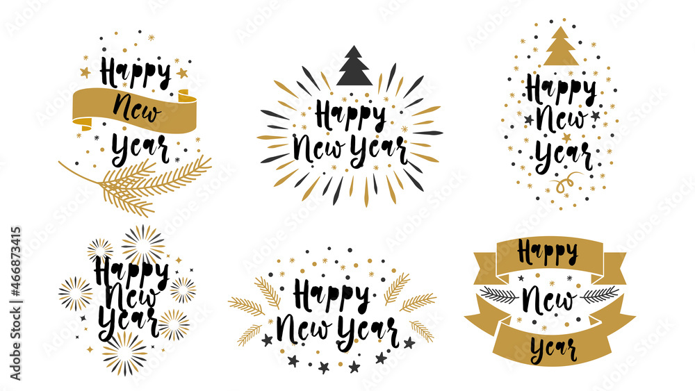 Happy New Year calligraphy lettering text design