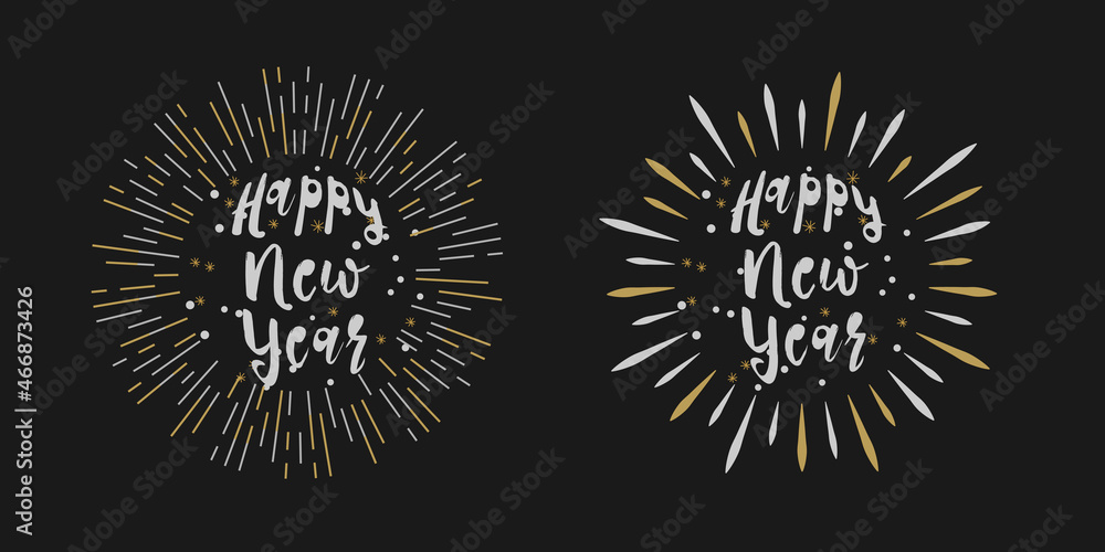 Fototapeta premium Holiday lettered text, firework with inscription Happy New Year