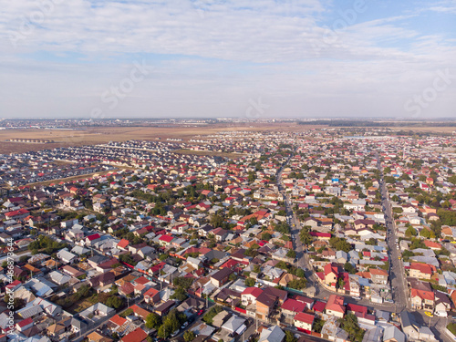 Aerial view of Pantelimon city. Autumn 2021. Bucharest suburb. Romania