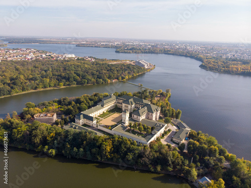 Aerial view of Swan Lake and Family Cultural Center, Pantelimon, Romania