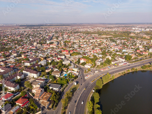 Aerial view of Pantelimon city. Autumn 2021. Bucharest suburb. Romania