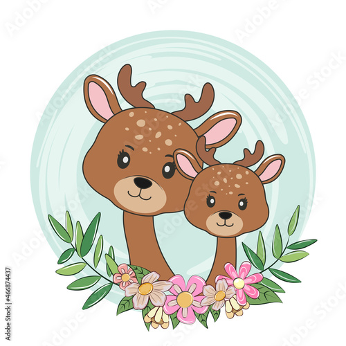 Cute deer mom with baby. Happy mothers day.