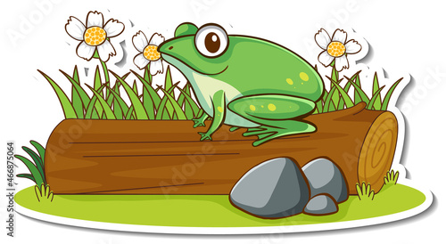 A green frog standing on a log sticker