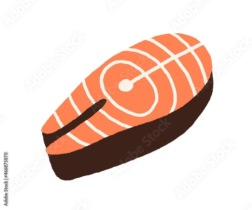 Salmon steak. Fillet piece of red fish. Fresh raw trout, seafood icon drawn i...