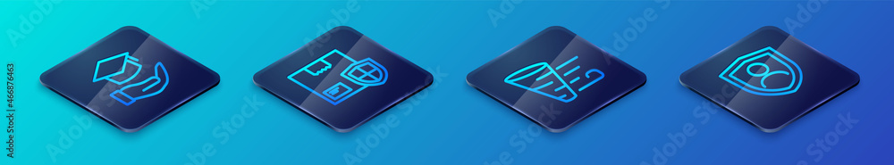 Set Isometric line Tornado, Education grant, Life insurance with shield and Delivery security icon. Vector Set Isometric line Tornado, Education grant, Life insurance with shield and Delivery security icon. Vector