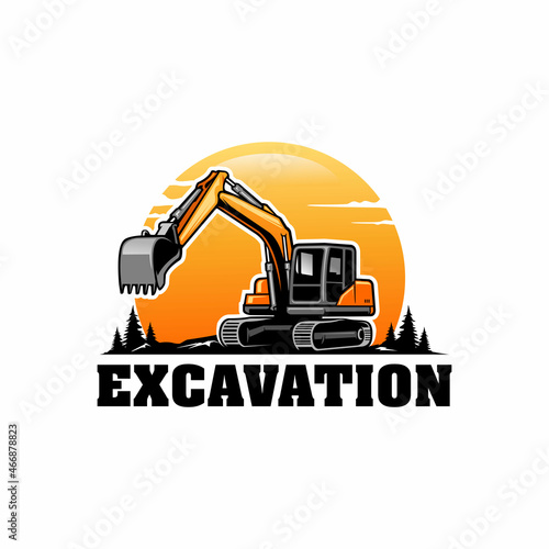 excavator - heavy equipment construction - earth mover logo vector isolated