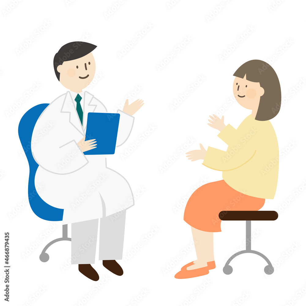 Vector illustration of a doctor and a woman talking. Vector illustration of a doctor and a woman talking.