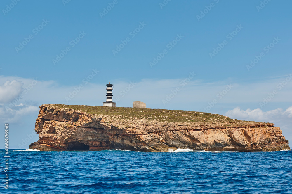 Lighthouse in balearic islands. Na Foradada islet. Cabrera archipelago. Mallorca