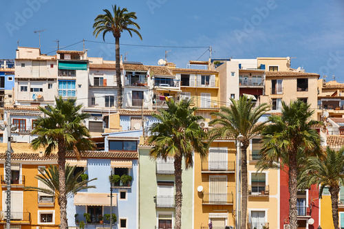 Traditional mediterranean village of Villajoyosa. Colorful facades. Alicante  Valencia