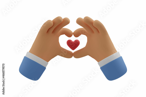 3d icon, hands making heart shape gesture. Vector cartoon love symbol clip art. Realistic Valentines day illustration for social media