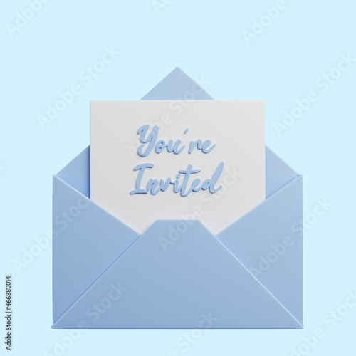 3d illustration of envelope icon with paper youre invited