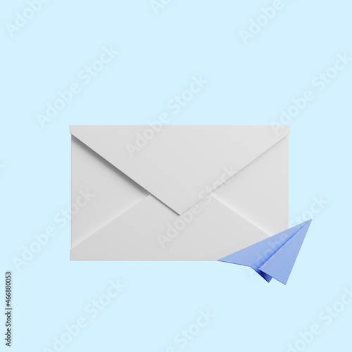 3d illustration of envelope icon with paper planes