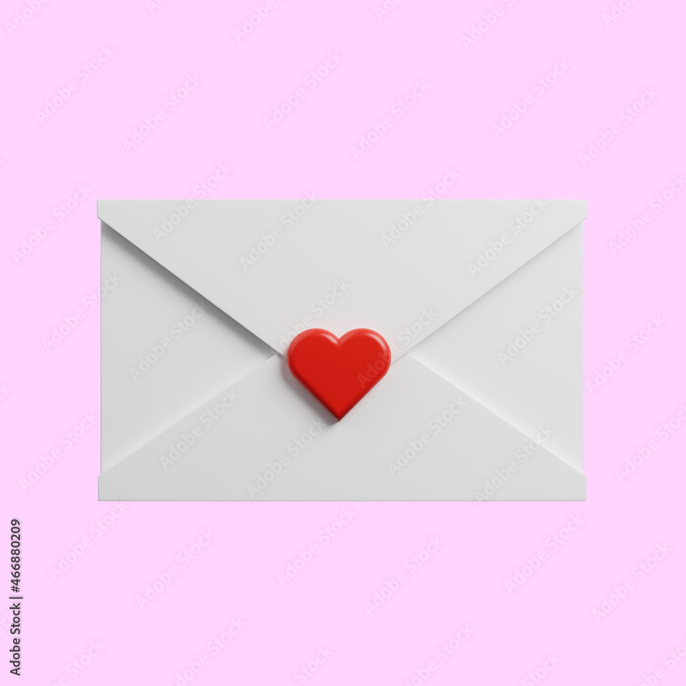 3d illustration of envelope icon with love icon