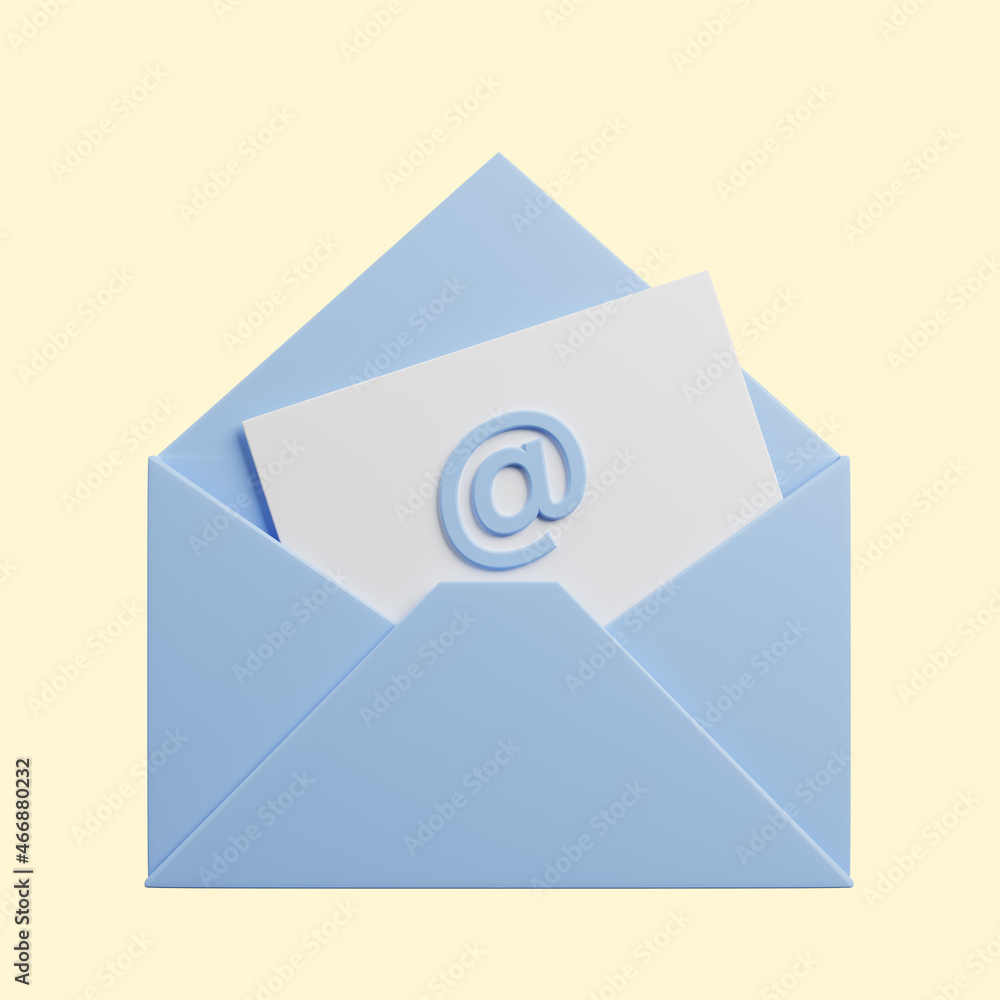 3d illustration of envelope icon with paper,add icon