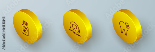 Set Isometric line Toothache painkiller tablet, and Broken tooth icon. Vector