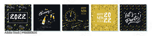 Happy New Year- 2022 . Collection of greeting background designs, New Year, social media promotional content. Vector illustration