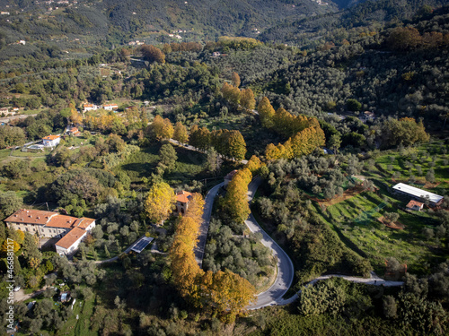 Toscana, Camaiore: videata aerea della via per Montemagno e Lucca in una giornata di autunno photo