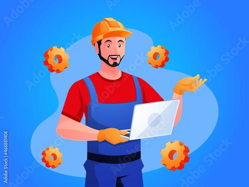 handyman or repairman with laptop
