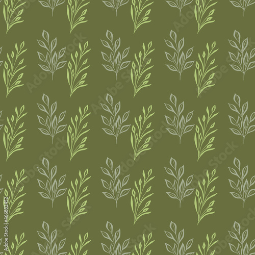 Doodle herbs and plants seamless pattern. Organic textile and wrapping paper background. Seamless texture with nature elements.