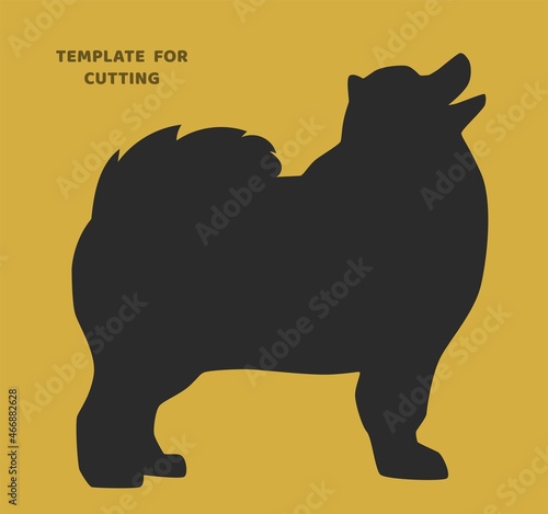 Template for laser cutting, wood carving, paper cut. Spitz Dog silhouettes for cutting. Dog vector stencil.
