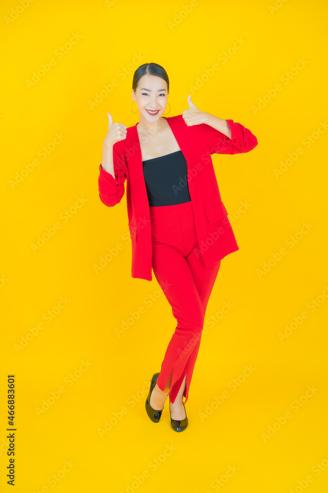 Portrait beautiful young asian woman smile with action Portrait beautiful young asian woman smile with action