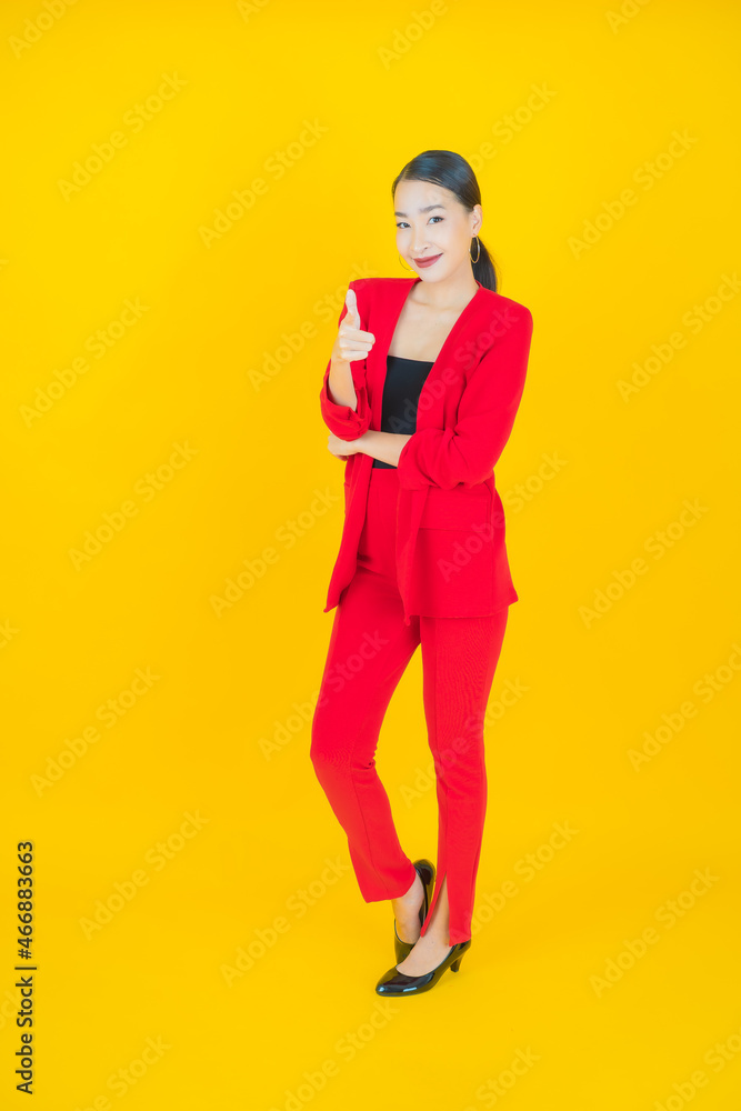 Portrait beautiful young asian woman smile with action Portrait beautiful young asian woman smile with action