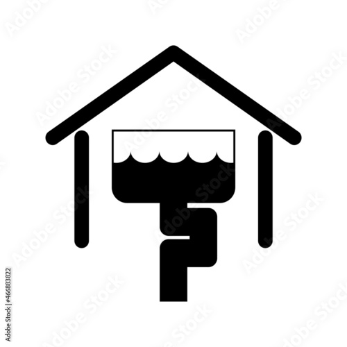 Simple flat black and white icon of sewerage in a house. Vector symbol of building outline and sewer pipes