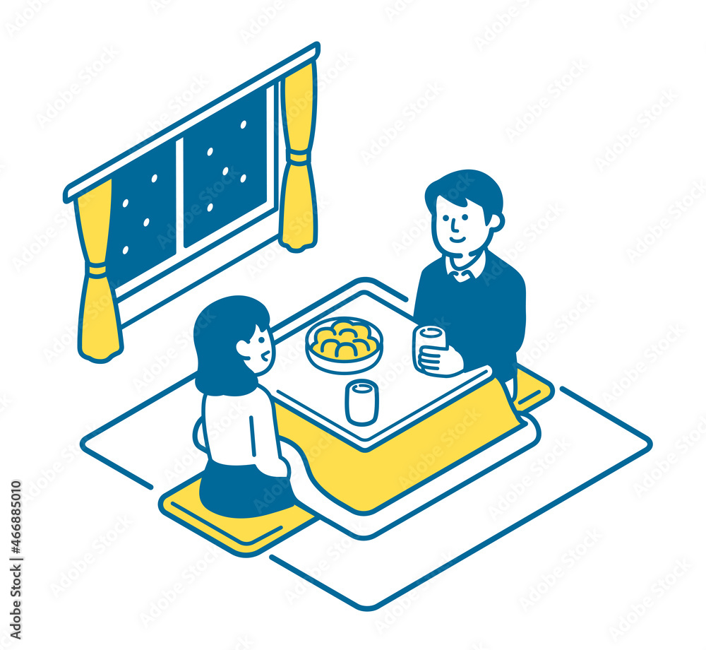 Men and women relaxing with a kotatsu Men and women relaxing with a kotatsu