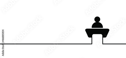 lecture at a desk Lectern icon Vector sign Speaker giving a talk to meeting on videoconferencing event Speech video conference Online webinar briefing To meet webcam screen video call Home distance